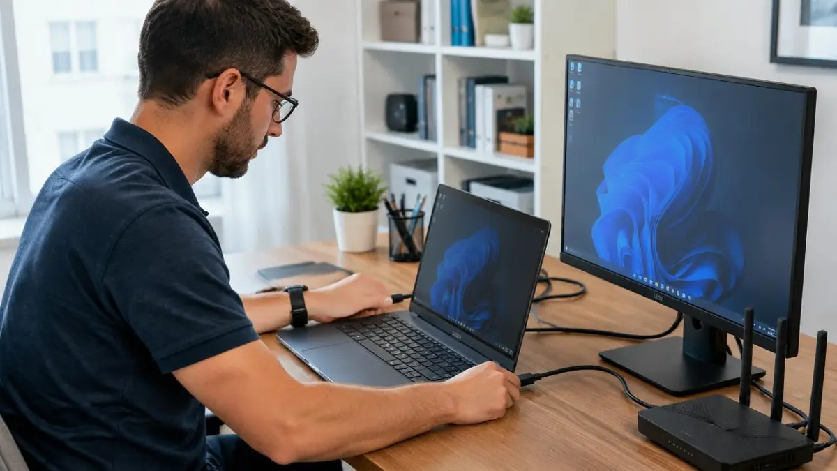 Technicien Direct Informatique configurant un poste